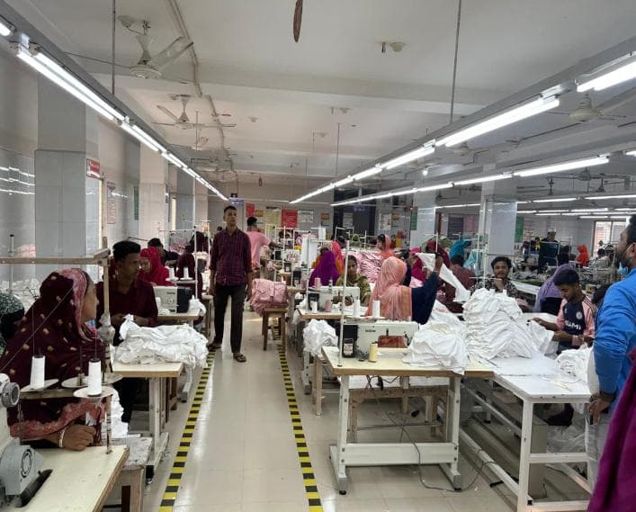 Sewing line operators at work