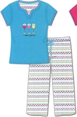 Lavender knit nightdress with a printed yoke and pink trim